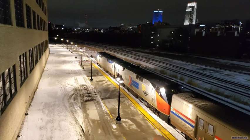 Amtrak #5,  pwr: #7 & #161 , departs Omaha 1.19.2023