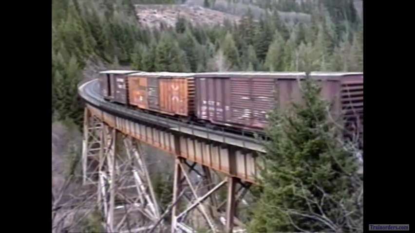An SP eastbound crossing Salt Creek trestle early 1990's